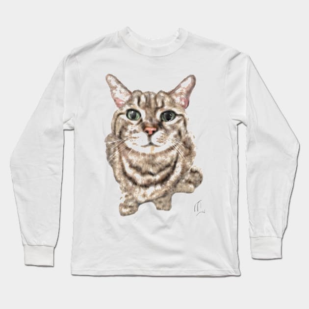 Green Eyed Fluffy Kittie Cat Long Sleeve T-Shirt by LITDigitalArt